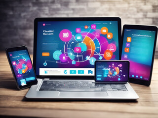 Wall Mural - creation of responsiv internet website for multiple platforms. building mobile interface on screen o