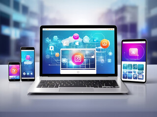 Wall Mural - creation of responsiv internet website for multiple platforms. building mobile interface on screen o