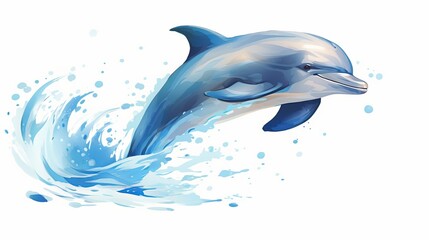 Wall Mural - An illustration of an animal with a playful dolphin jumping in blue water.