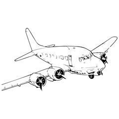 Wall Mural - black and white illustration of airplane