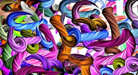 Wall Mural - Abstract psychedelic fractal background of stylized watercolor illustration, colored chaotically blurred spots and paint strokes of different sizes and shapes