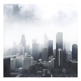 Fototapeta  - Cityscape with clouds and skyscrapers in the fog. 3d rendering