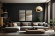living room with modern interior design for the home against the background of a dark classic wall, 3D rendering
