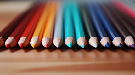 Canvas Print - A close up of a row of colored pencils lined up on top of each other, AI