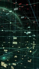 Wall Mural - spinning earth with digital data grid vertical design in 9:16 ratio for smartphone and social media.