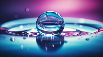 Poster - A close up of a drop in water with bubbles around it, AI