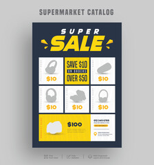 Wall Mural - editable product sale supermarket flyer or catalogue design, price menu, super shop grocery sale pos