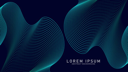 Wall Mural - Abstract glowing wave lines on dark Blue background. Dynamic wave pattern. Modern flowing wavy lines. Futuristic technology concept. Suit for banner, poster, cover, brochure, flyer, website