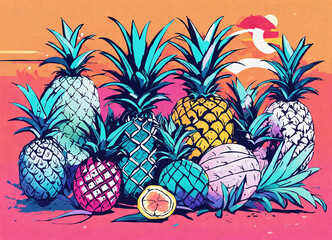  A sheet illustrated with contemporary pineapples