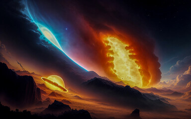 Wall Mural - black hole planets stars abstraction illusion something that is not