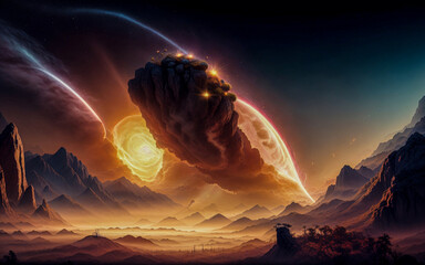 Wall Mural - black hole planets stars abstraction illusion something that is not