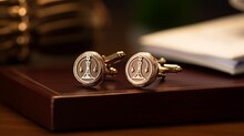 The Understated Sophistication Of A Lawyer's Attire, Captured In The Intricate Details Of A Cufflink Featuring Legal Motifs, Symbolizing Professionalism And Refinement