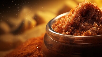 Wall Mural - A close up of a bowl filled with brown sugar on top, AI