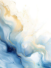 Wall Mural - Abstract pastel blue ink acrylic splashes background with fine golden elements lines