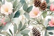Watercolor winter decoration features a unique combination of magnolia leaves, rosemary branches, and spruce trees.