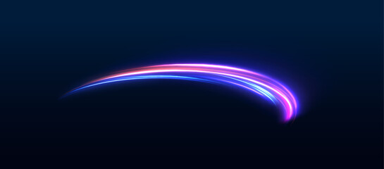 Leinwandbilder - Abstract energy in the form of stripe, arc, curl and zigzag in neon colors with light effect. Expressway in long delay, with car lights at night on autobahn. 