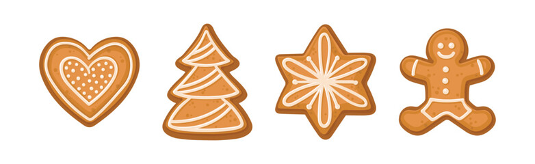 Wall Mural - Different Gingerbread Cookies with Icing Vector Set