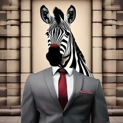 Wall Mural - A portrait of a debonair zebra in a suit and tie, holding a briefcase3