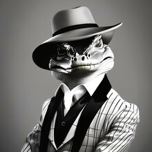 A Portrait Of A Dapper Crocodile In A Pinstripe Suit And A Fedora Hat2