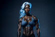 Muscular attractive senior black woman posing with copy space