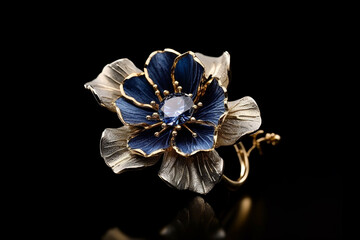 Wall Mural - a blossom featuring petals painted in a seamless blend of deep sapphire and glimmering golden hues, 