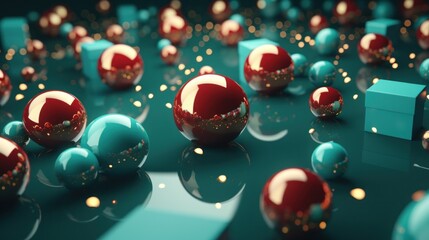 christmas presents on the surface of red and green balls
