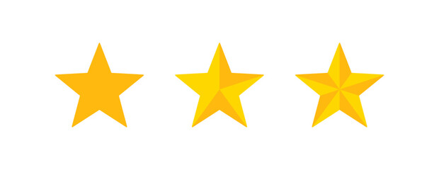 Wall Mural -  Graphic elements of three golden stars – One star in a 2D plane and two stars with 3D effects