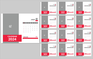 Calendar 2024 Creative Red Design 12 month Calendar 2024