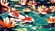 Koi fish swimming in a pond with water lilies. vektor icon illustation