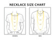 Woman and man necklace size chart on white background