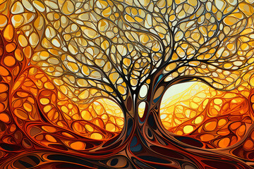Wall Mural - intricate 3d color filigree forming an intricate multi-colored abstract lines pattern, against an in