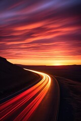 Wall Mural - A long exposure photo of the road on the highway at a sunset