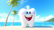 Cartoon tooth on holiday tooth care concept with happy emoji 3d render illustration