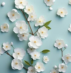  the white petals of white cherry blossoms on green