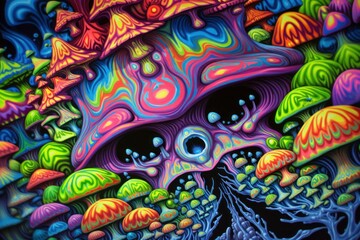  Psychedelic painting. Trippy background in acid colors. Psilocybin background. Magic mushrooms.