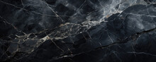 Black Marble Texture Background, Abstract Pattern Of Light Lines In Dark Rock. Wide Banner Of Stone Structure With Gray Veins Close-up. Concept Of Art, Design, Nature, Surface