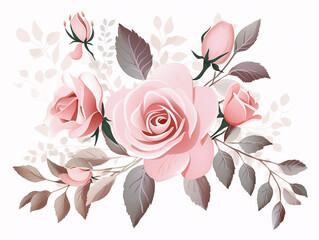 Wall Mural - Roses arrangement on white background