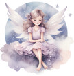 A little fairy sits on the clouds