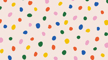 Colorful Polka Dot Abstract Pattern On Beige Background. Contemporary Childish Doodle Design. Vector Circle Confetti Backdrop. Fun Simple Festive Banner Template