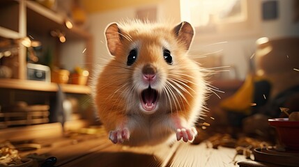 Wall Mural - Shocked hamster with big eyes in the room,  Generative AI