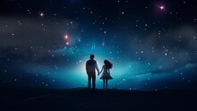 A Young Couple Watch Falling Star In Night, Romantic Moment Video Background