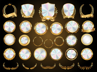 Wall Mural - Golden shields laurel wreaths and badges silver collection 