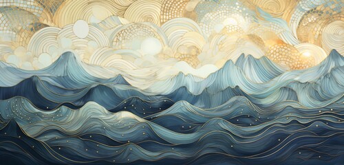 Wall Mural - a captivating digital abstract landscape showcasing intertwining patterns of opalescent white
