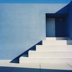 blue house in island.Minimal architectural summer holiday concept