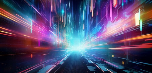 Wall Mural - a dynamic digital abstract artwork featuring bursts of neon hues