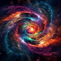 Wall Mural - a mesmerizing digital abstract artwork featuring swirling galaxies of vivid colors and celestial ele