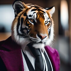 Canvas Print - A fashionable tiger in stylish clothing, posing for a portrait with a dignified and powerful aura2