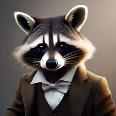 Wall Mural - A chic raccoon in fashionable attire, posing for a portrait with a mischievous look3