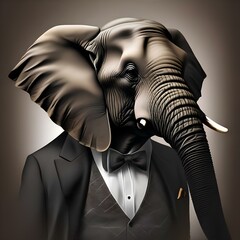 Wall Mural - An elegant elephant in formal wear, posing for a portrait with a gentle trunk sway1