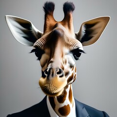 Wall Mural - An elegant giraffe in formal wear, posing for a portrait with a serene and majestic presence3